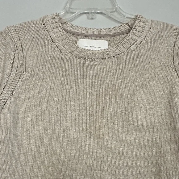 Brochu Walker women oatmeal crewneck knit pullover sweater with front left slit